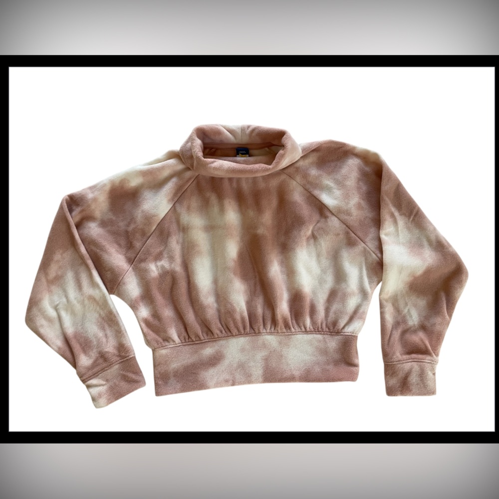 NWOT, SOFT Pink Tie Dye Fleece Turtle Neck Crop Sweatshirt